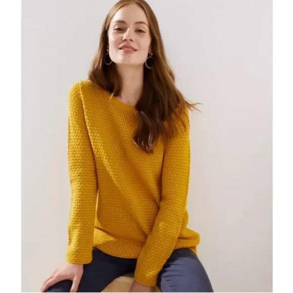 Loft Mustard Yellow Textured Popcorn Knit Cotton Sweater Womens Small